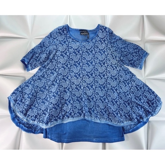 Angel Apparel Womens Sz M Blue Lace Swing Blouse & Tank Top Shell 2pc Set - Picture 7 of 13